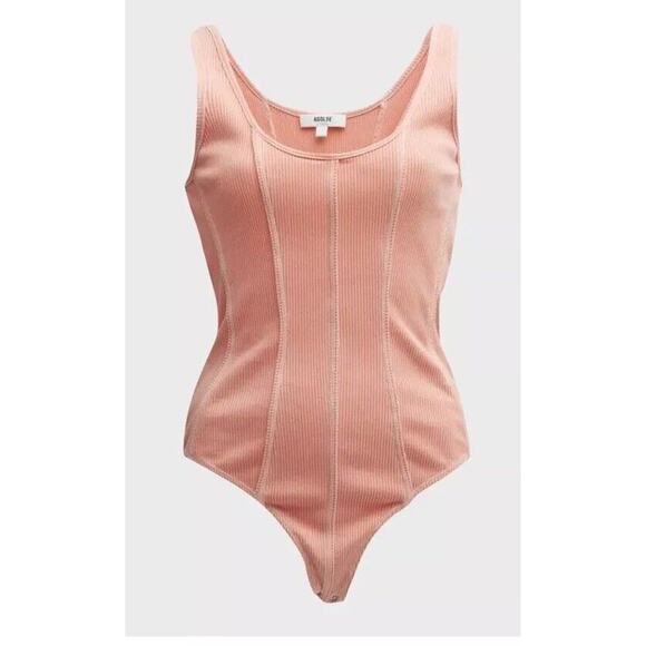 AGOLDE Bodysuit Elna Corset Seam Ribbed Grapefruit NEW Womens Large $178.00 - Picture 4 of 8